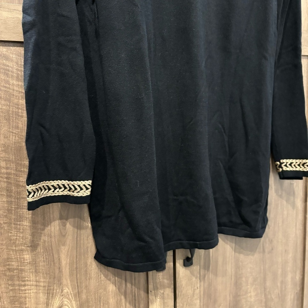 J Jill Medium Sweater Tunic Black Embroidered Silk Blend V Neck Long Sleeve - Picture 8 of 12
